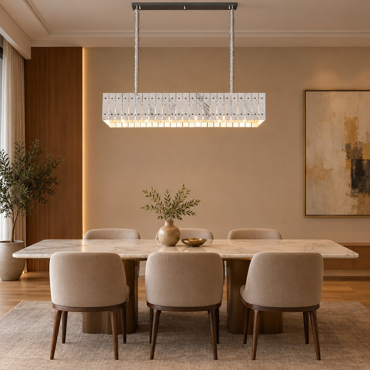 Modern Rectangular Luxury Stone Linear Chandelier
