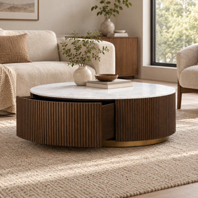 Stone Top Round Storage Coffee Table
