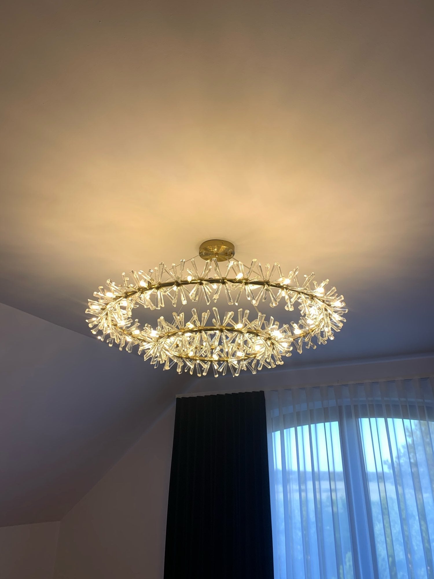2 Wheel Frozen Ice Crystal Chandelier Light For Living Room Dining Hall