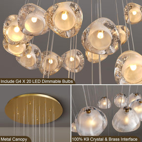 20-Light Gold Crystal Staircase Chandelier with Adjustable Height