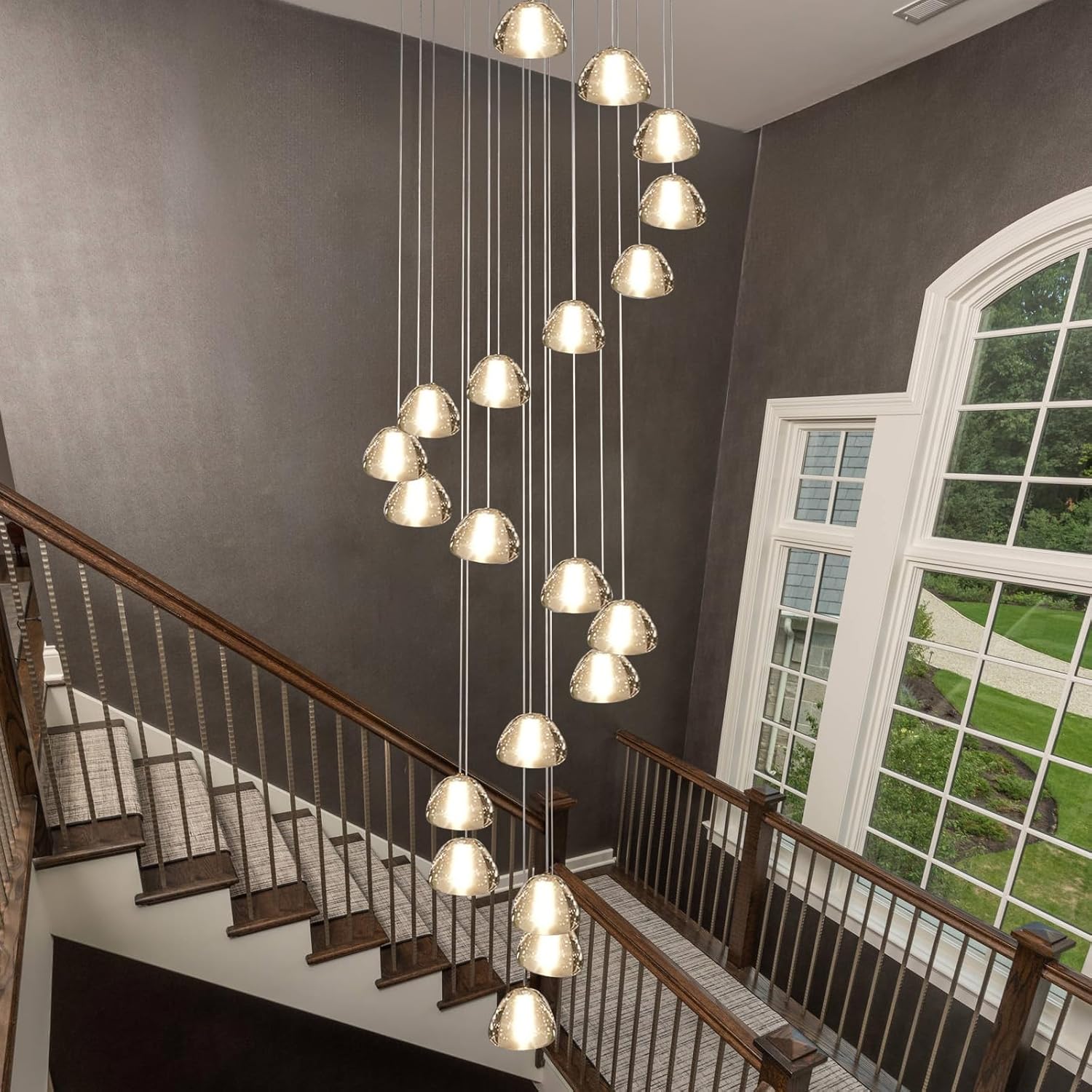 20-Light Gold Crystal Staircase Chandelier with Adjustable Height