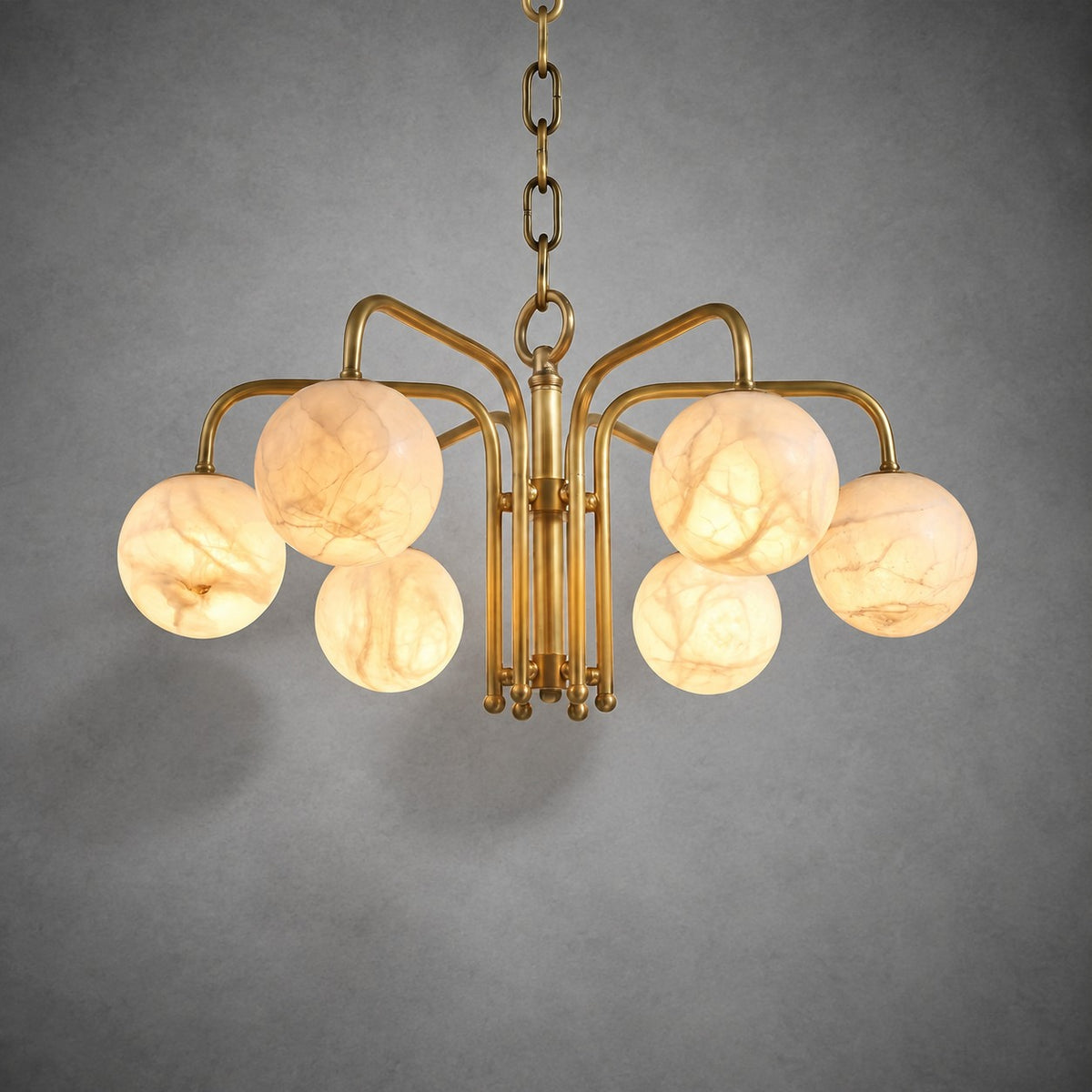 Brass 6-orb Alabaster Pendant Light