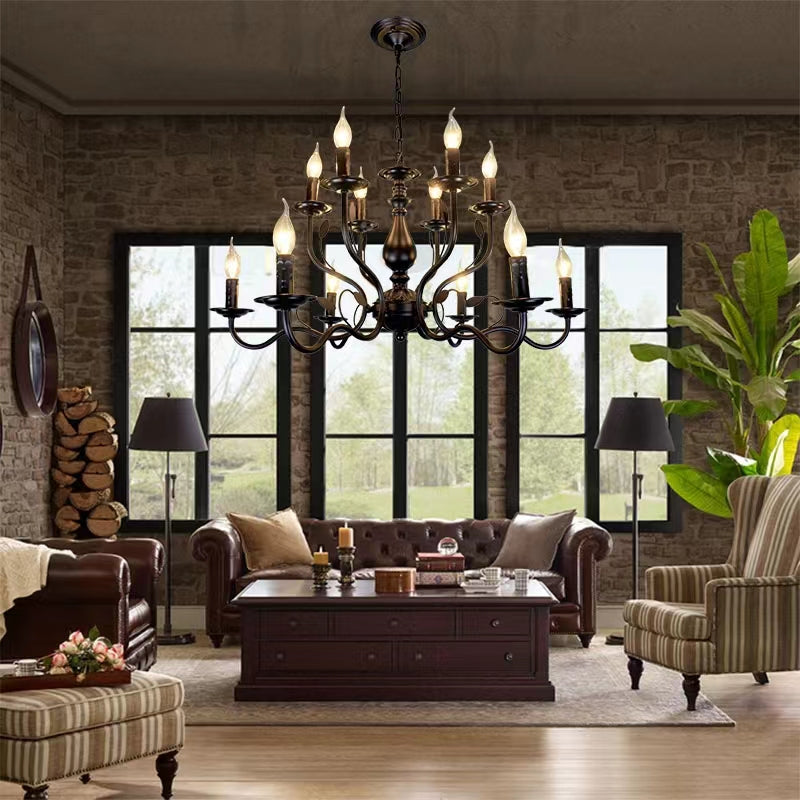 Vintage Country Style Multi-layer Iron Electronic Candle Chandelier for Study / Living Room / Cafe