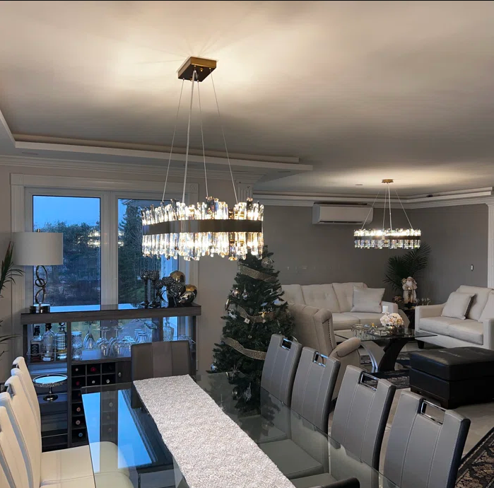 Round Ring Crystal Chandelier Luxury Modern Ceiling Fixtures Light For Living And Dining Room