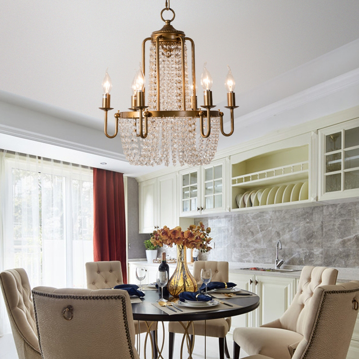 Vintage Crystal Pendant Candle Light in Antique Gold Finish Chandelier for Living Room/Bedroom