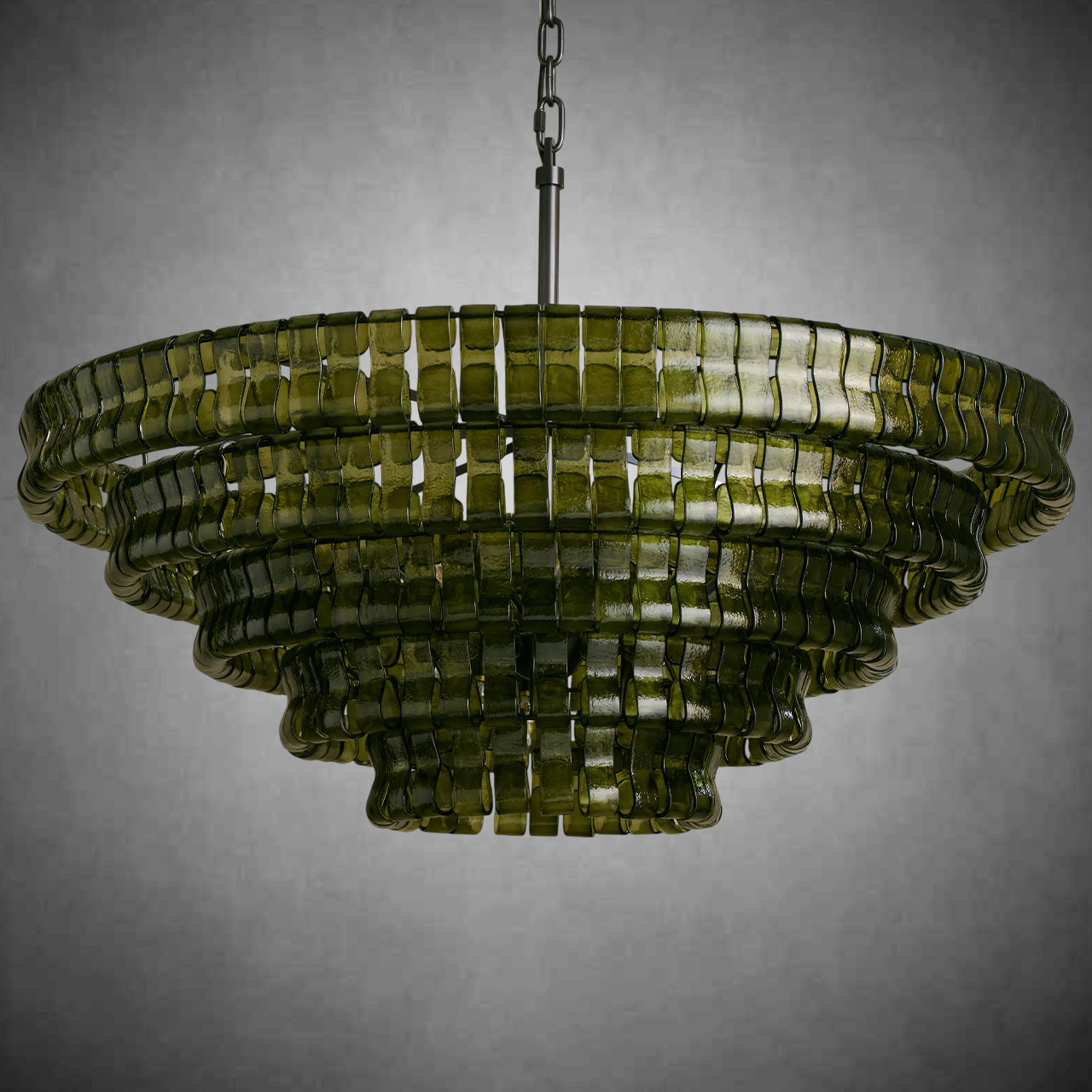 Ghiaccio Round Glass Chandelier-Chandelier-Merlin Lamps-Matte Black/Bronze-Green-60"-merlinlamps