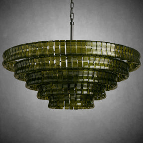 Ghiaccio Round Glass Chandelier-Chandelier-Merlin Lamps-Matte Black/Bronze-Green-60"-merlinlamps