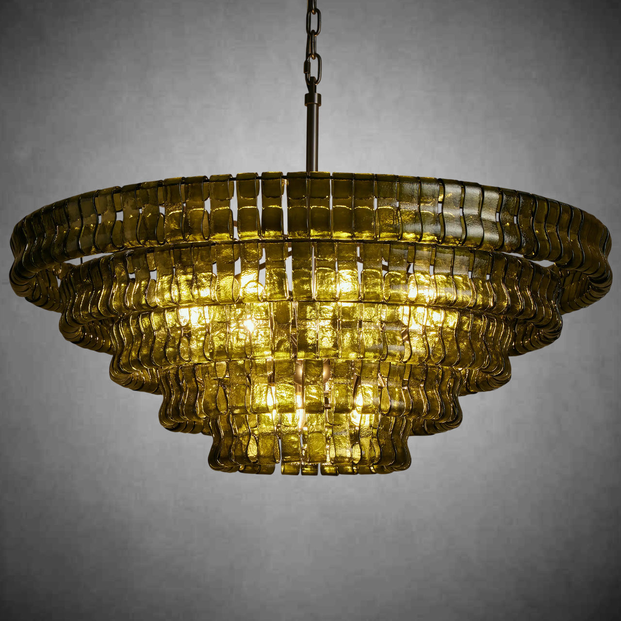 Ghiaccio Round Glass Chandelier-Chandelier-Merlin Lamps-Matte Black/Bronze-Green-48"-merlinlamps