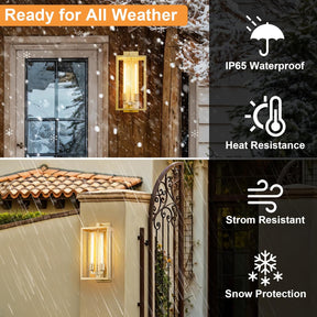 21" Gold Outdoor Wall Sconce with Glass Shade, Waterproof