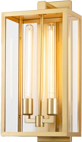 21" Gold Outdoor Wall Sconce with Glass Shade, Waterproof