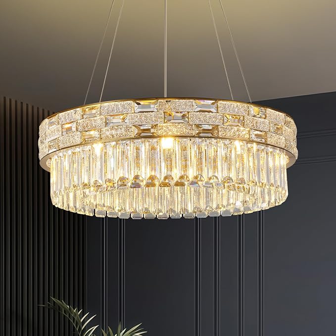 23" Gold Crystal 8-Light Round Chandelier for Elegant Interiors