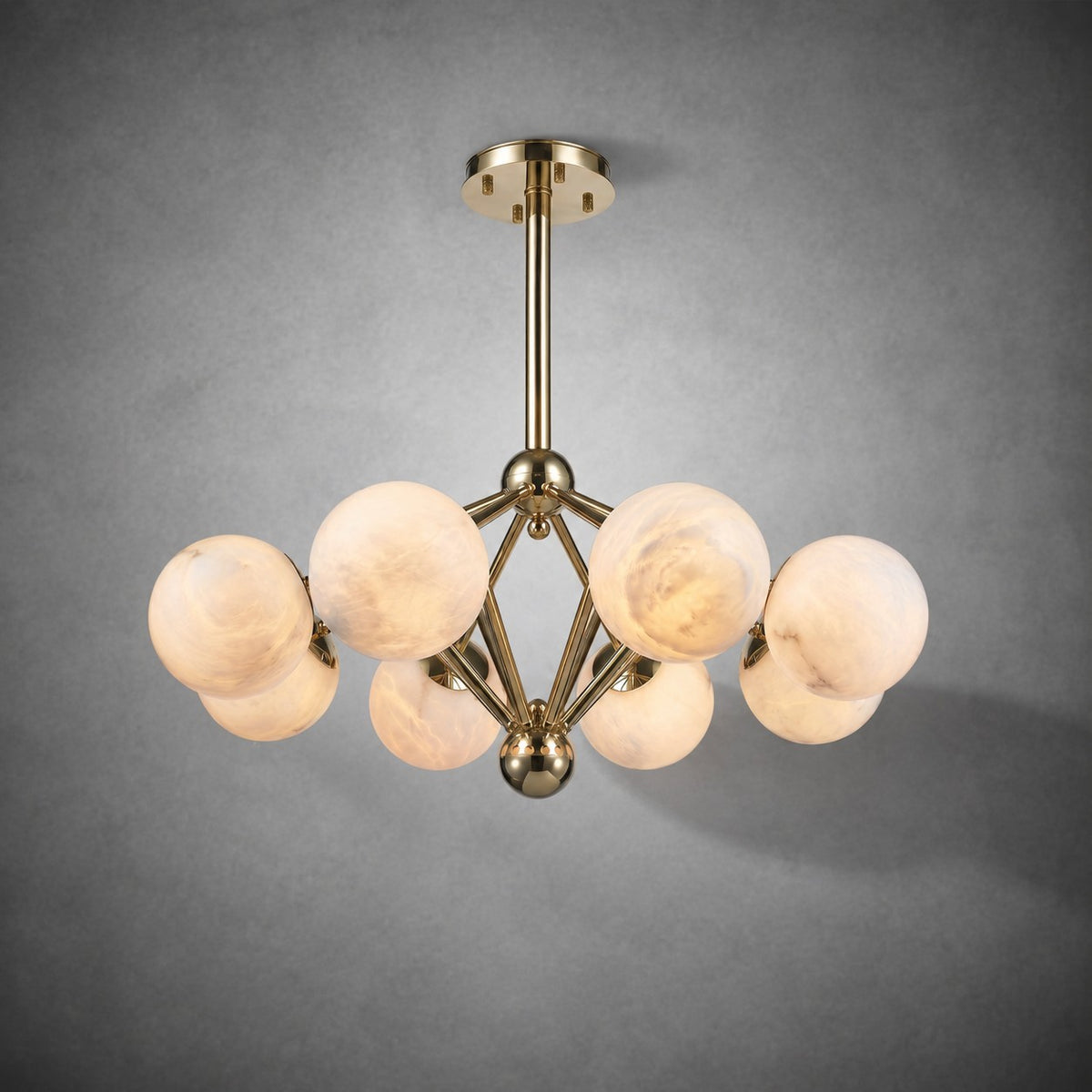 Brass 8-orb Alabaster Pendant Light