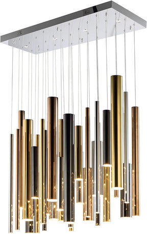 Bellini Rectangular Tri-Tone Tubular Pendant Light Chandelier - Merlin Lamps