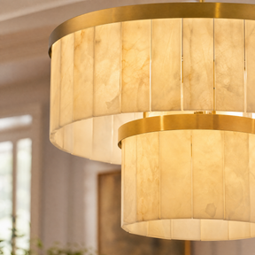 24'' 2-Tier Natural Alabaster Round Chandelier