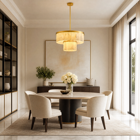 24'' 2-Tier Natural Alabaster Round Chandelier