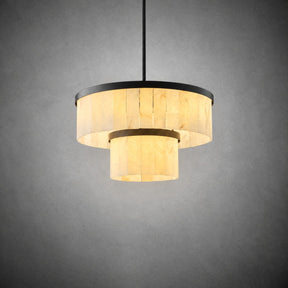 24" 2-Tier Alabaster Round Chandelier - Black