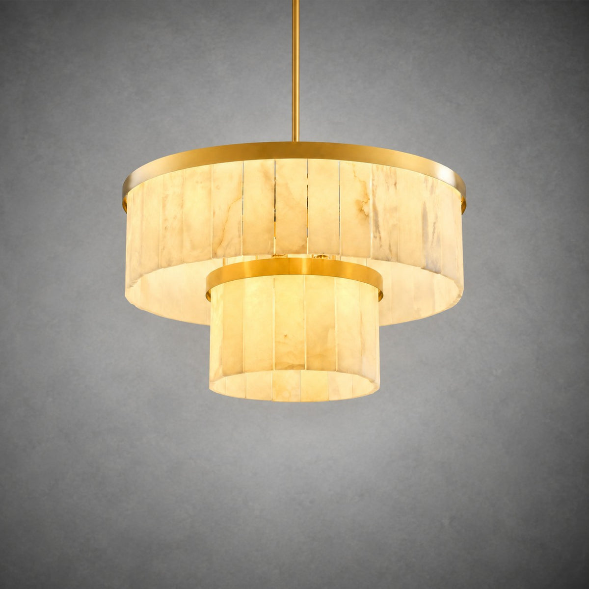 24" 2-Tier Alabaster Round Chandelier - Gold