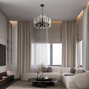 24" Black Modern Crystal Chandelier with Adjustable Height