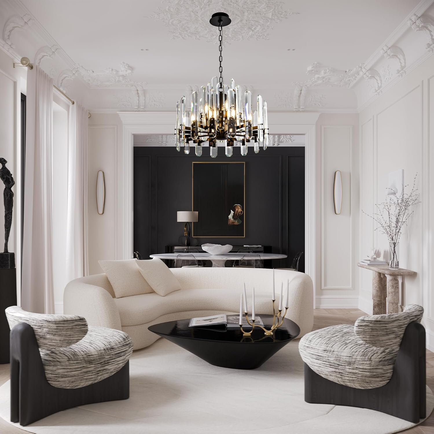 24" Black Modern Crystal Chandelier with Adjustable Height