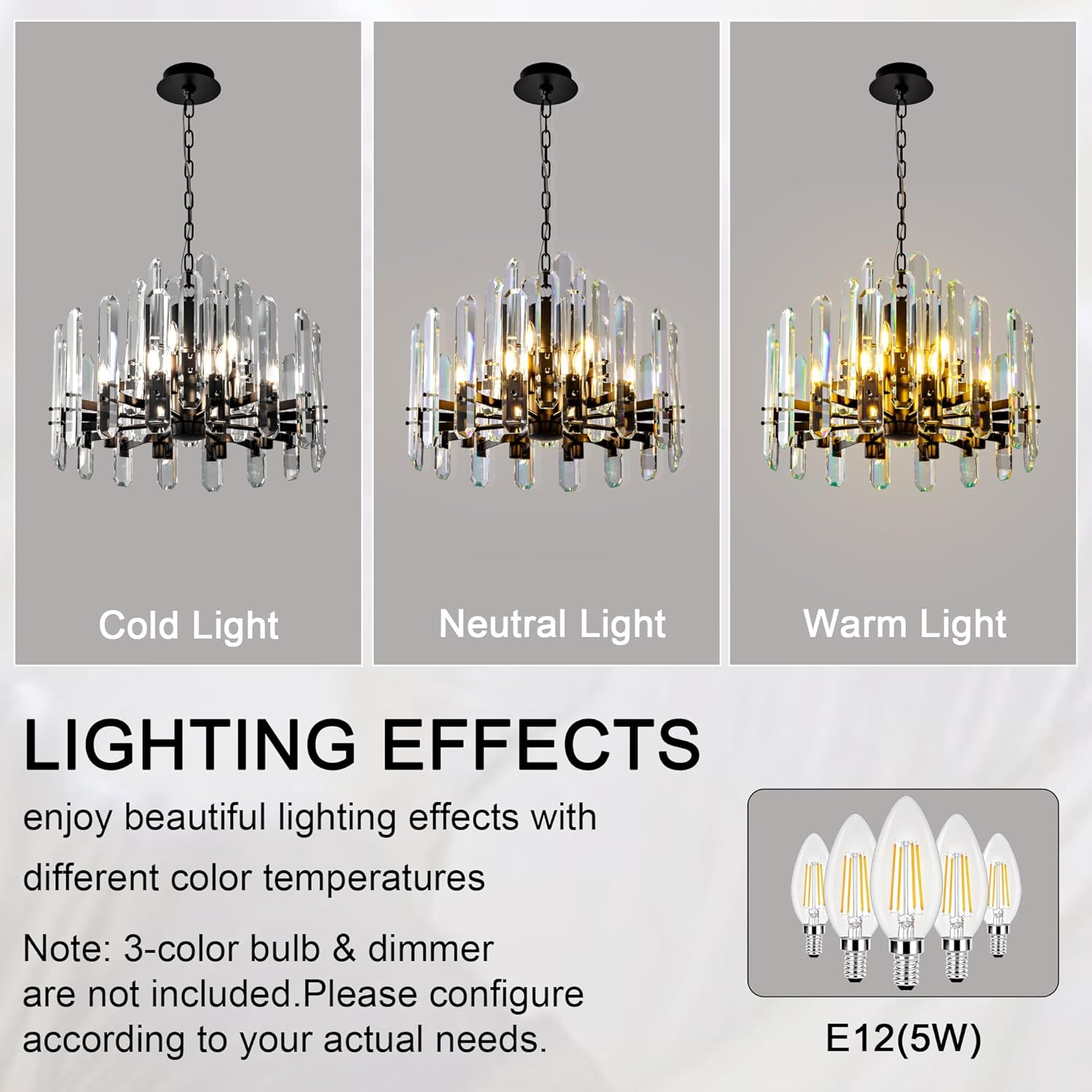 24" Black Modern Crystal Chandelier with Adjustable Height