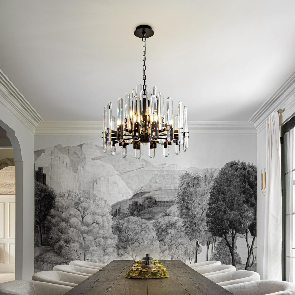 24" Black Modern Crystal Chandelier with Adjustable Height