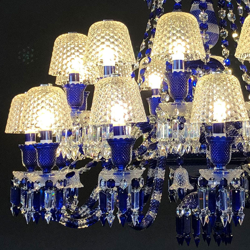 24 Lights Bacara Chandelier Blue & Clear Baccarat Crystal Lighting