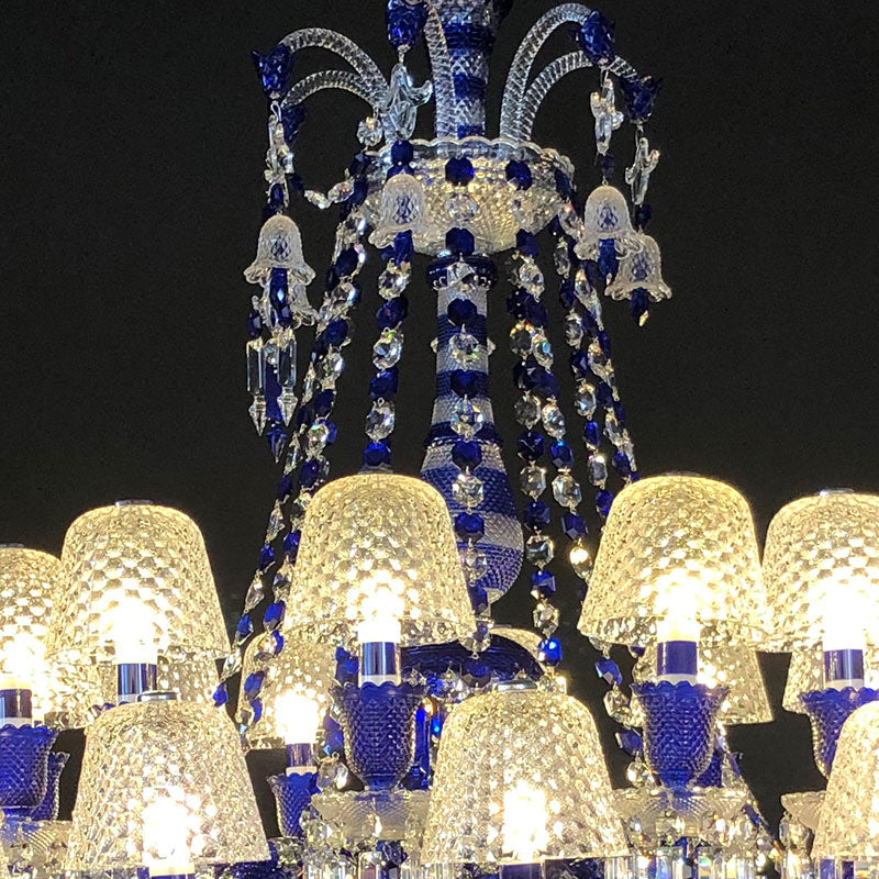 24 Lights Bacara Chandelier Blue & Clear Baccarat Crystal Lighting