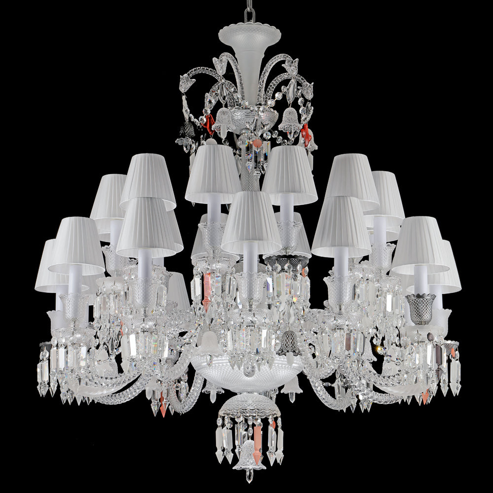 24 Lights Bacara Crystal Chandelier with Lampshades
