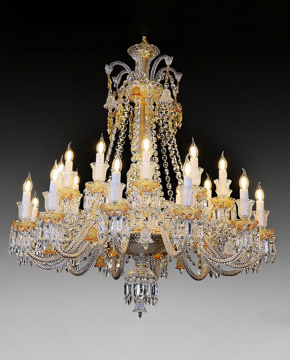 24 Lights Clear & Amber Bacara Crystal Lighting Chandelier