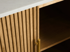 Reeded Wood Credenza With Marble Or Bluestone Top