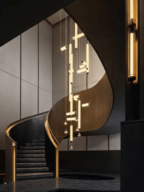 Modern Sculptural Staggered Multi‑Orientation Tubular Atrium Pendant Light