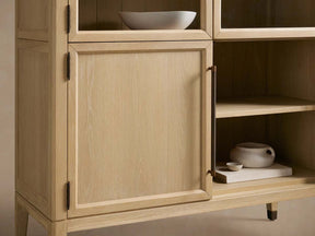 Tall Oak Display Cabinet with Glass Doors