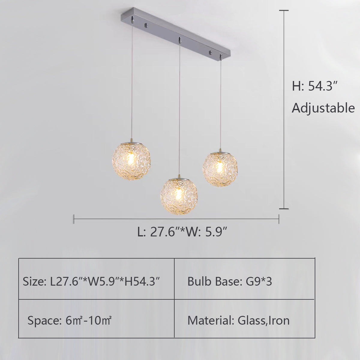 L27.6"*W5.9"*H54.3" chandeleir,chandeliers,bubble,sphere,glass ball,art,designer model,dining table,kitchen island,big table,long table,model,metal