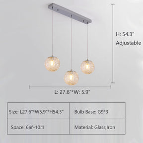 L27.6"*W5.9"*H54.3" chandeleir,chandeliers,bubble,sphere,glass ball,art,designer model,dining table,kitchen island,big table,long table,model,metal