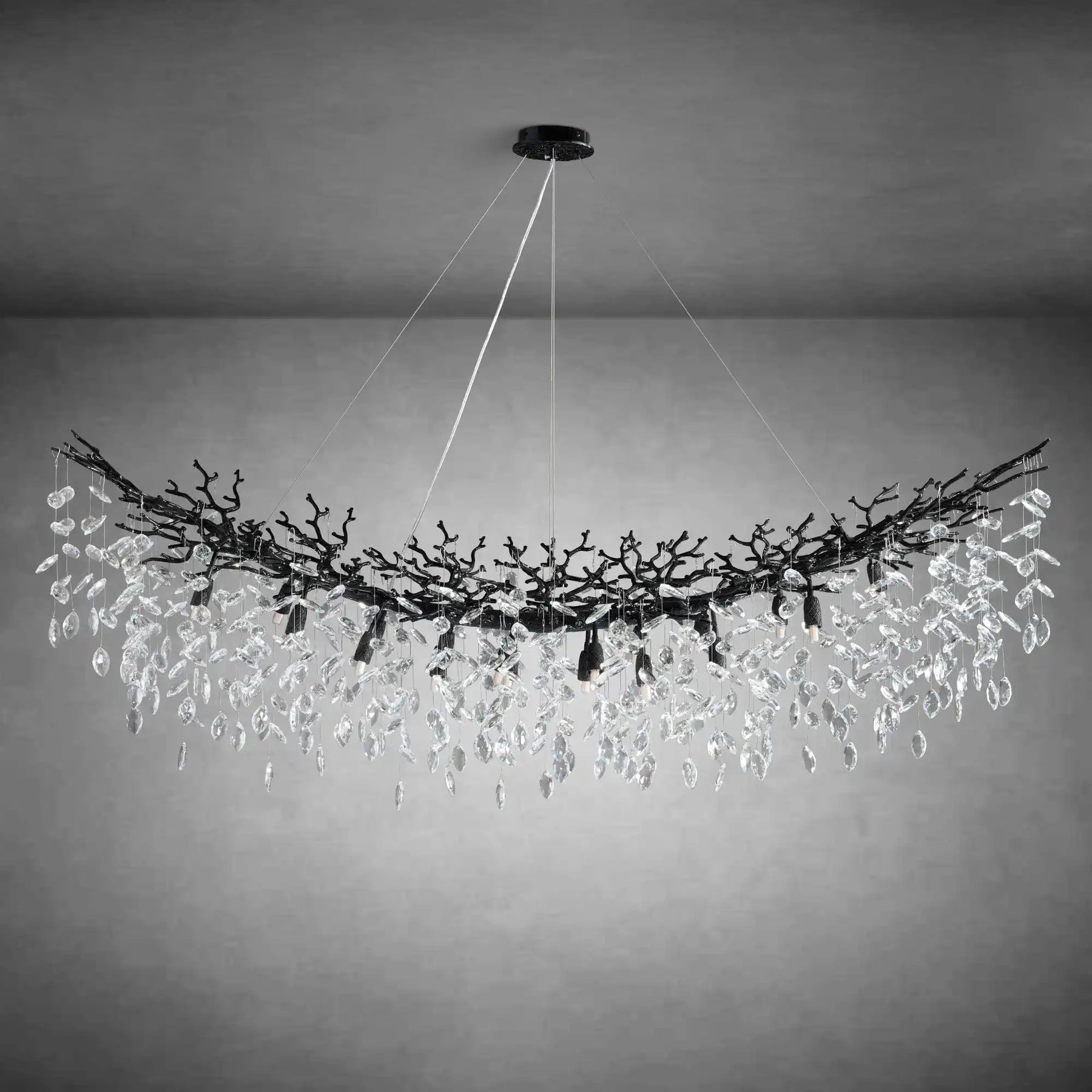 Artistic Crystal Branch Chandelier - Modern Silver Rectangular Island Light