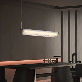 Merlin Modern Luxury Alabaster Chandelier, Linear Chandelier Over Dining Room