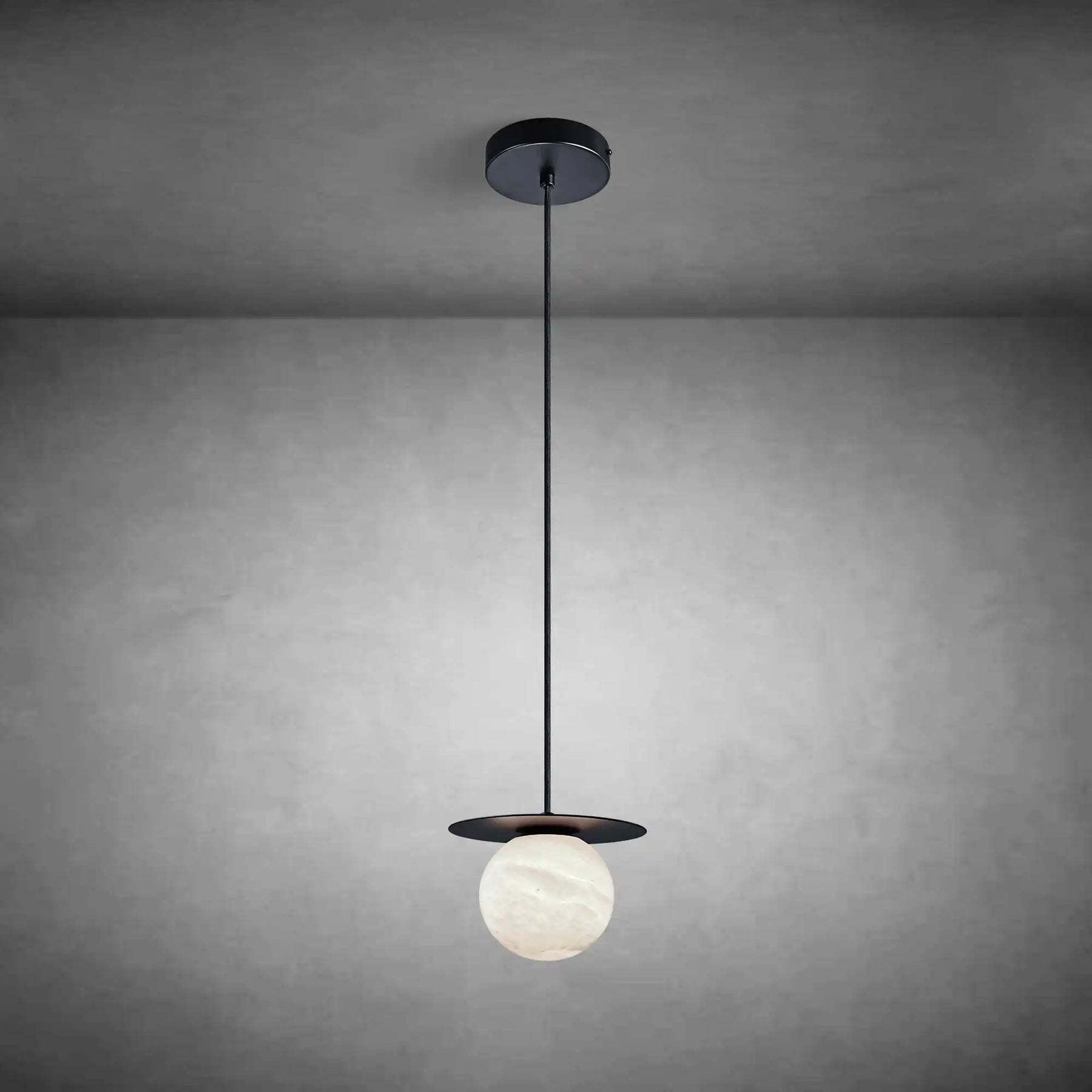 Spherical marble single pendant light
