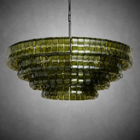 Ghiaccio Round Glass Chandelier-Chandelier-Merlin Lamps-Matte Black/Bronze-Green-36"-merlinlamps