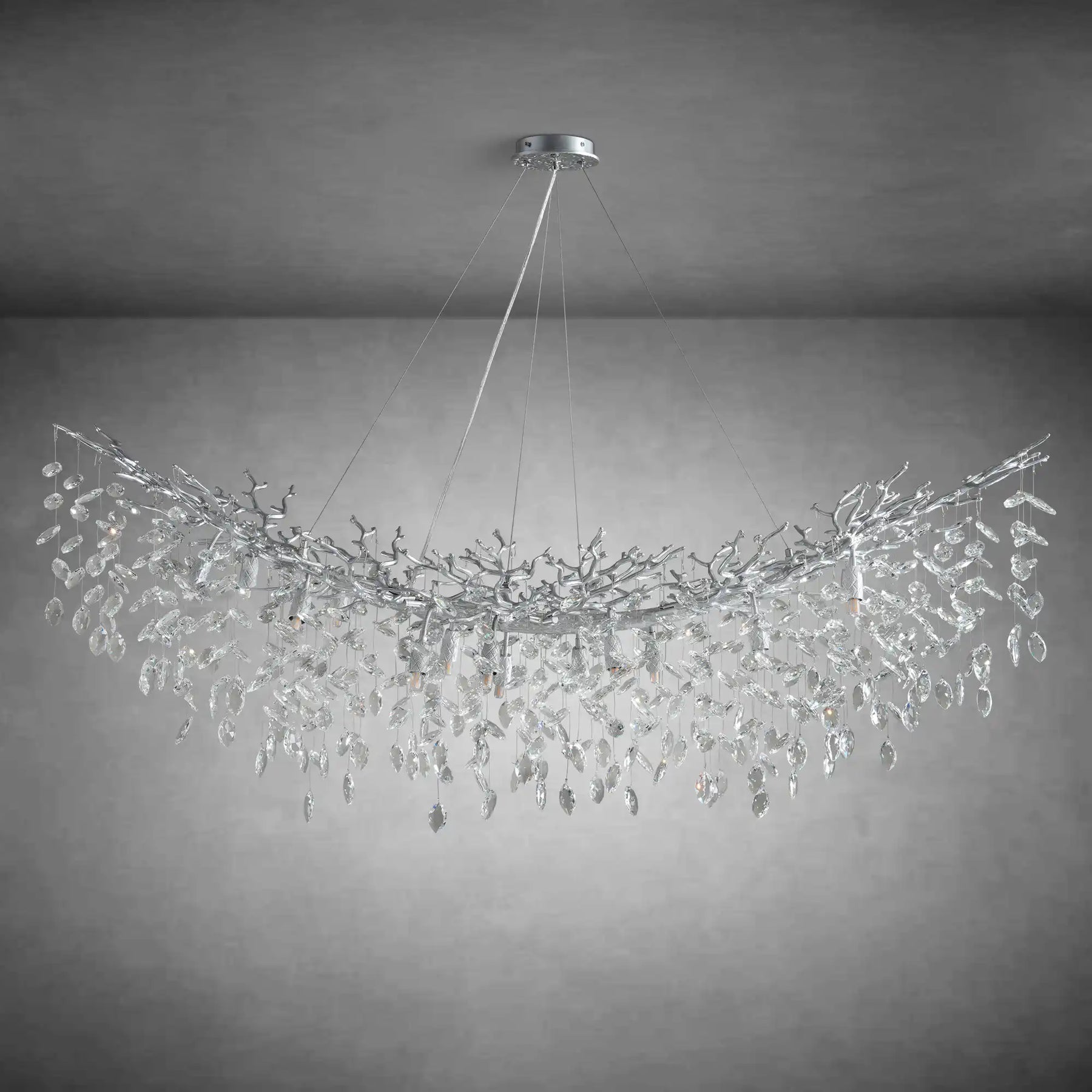 Artistic Crystal Branch Chandelier - Modern Silver Rectangular Island Light