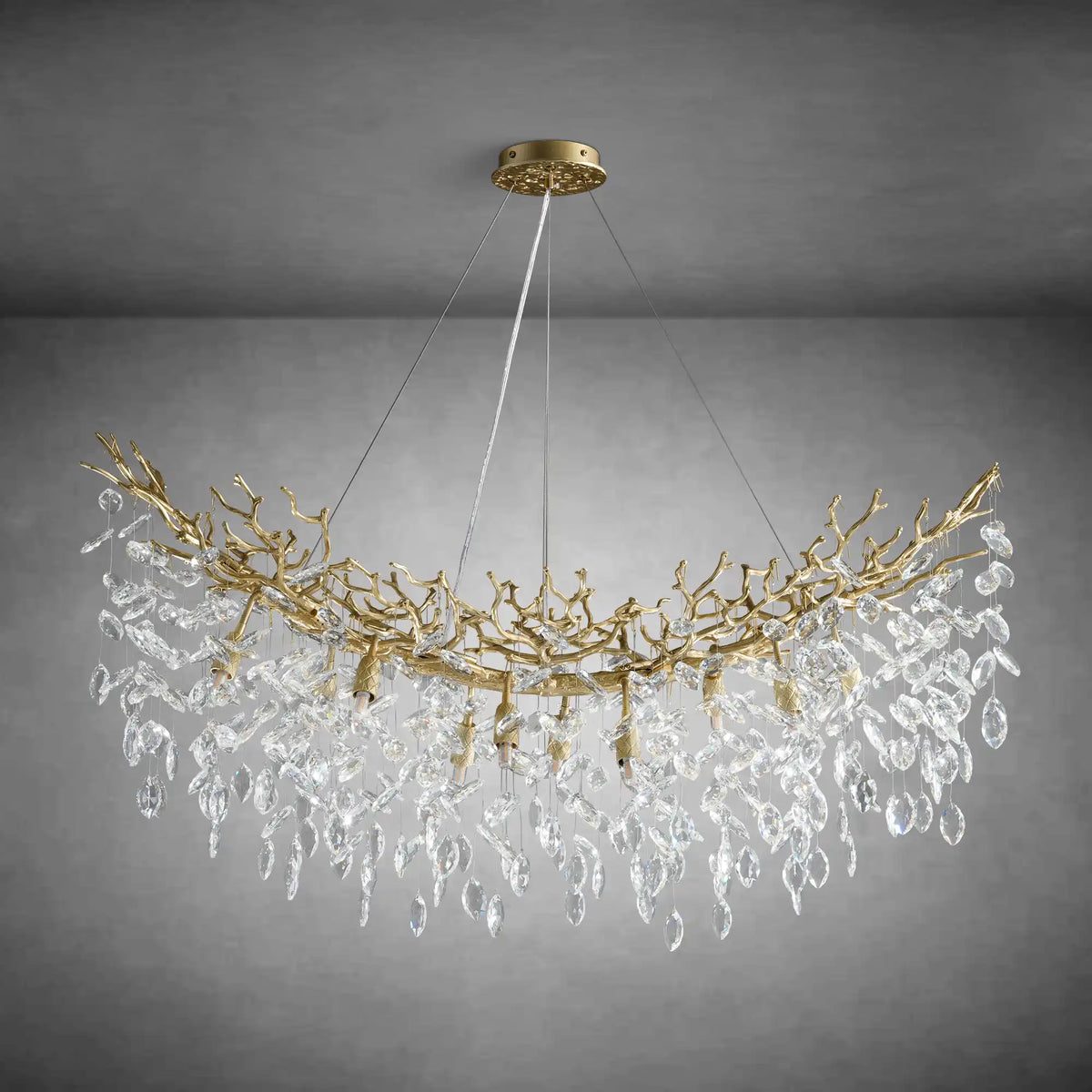 Artistic Crystal Branch Chandelier - Modern Silver Rectangular Island Light