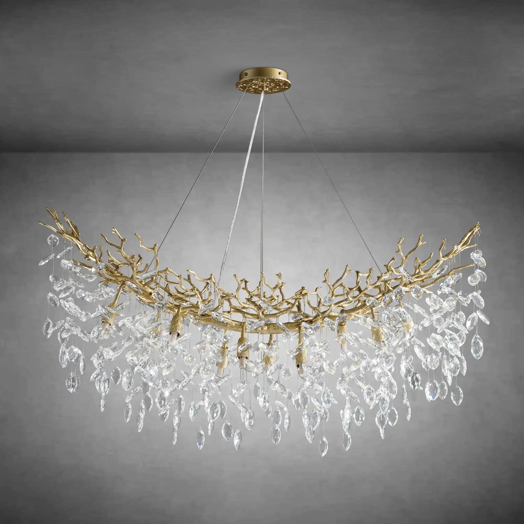 Artistic Crystal Branch Chandelier - Modern Silver Rectangular Island Light