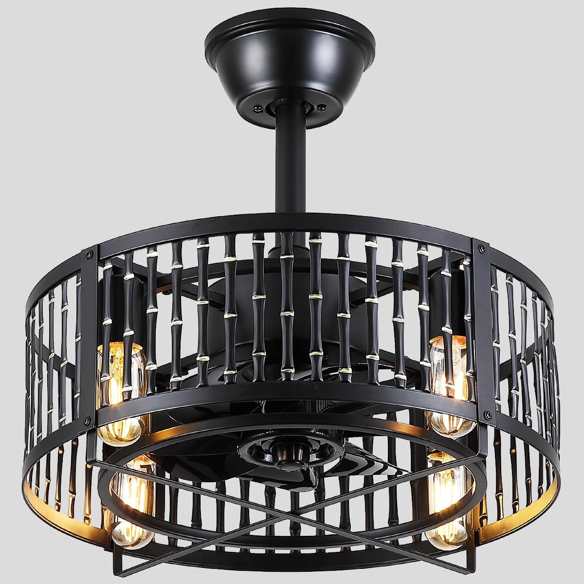 Industrial Black Cage Ceiling Fan Light 18"