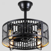 Industrial Black Cage Ceiling Fan Light 18"