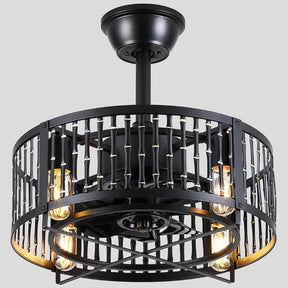 Industrial Black Cage Ceiling Fan Light 18"