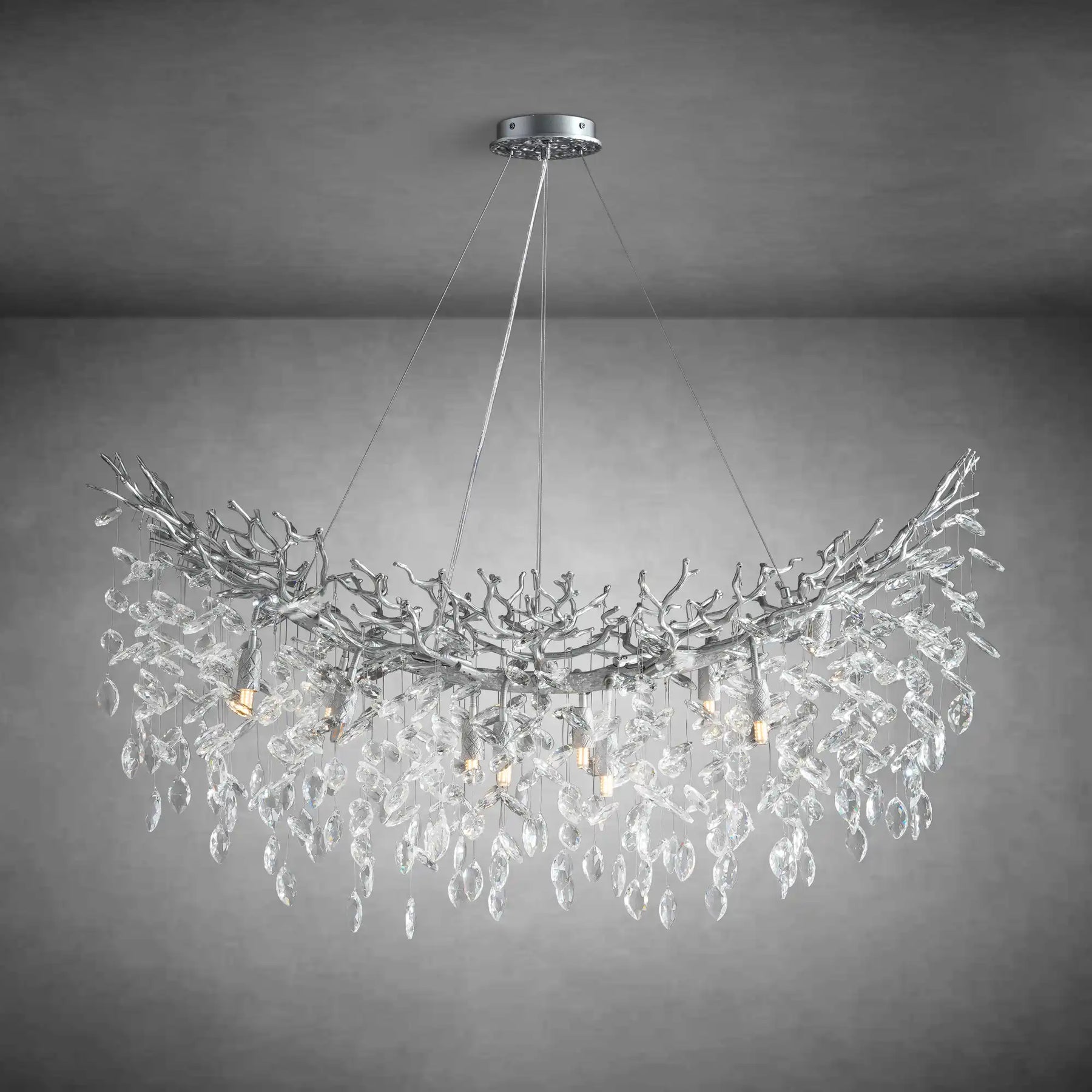 Artistic Crystal Branch Chandelier - Modern Silver Rectangular Island Light
