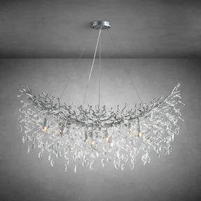 Artistic Crystal Branch Chandelier - Modern Silver Rectangular Island Light