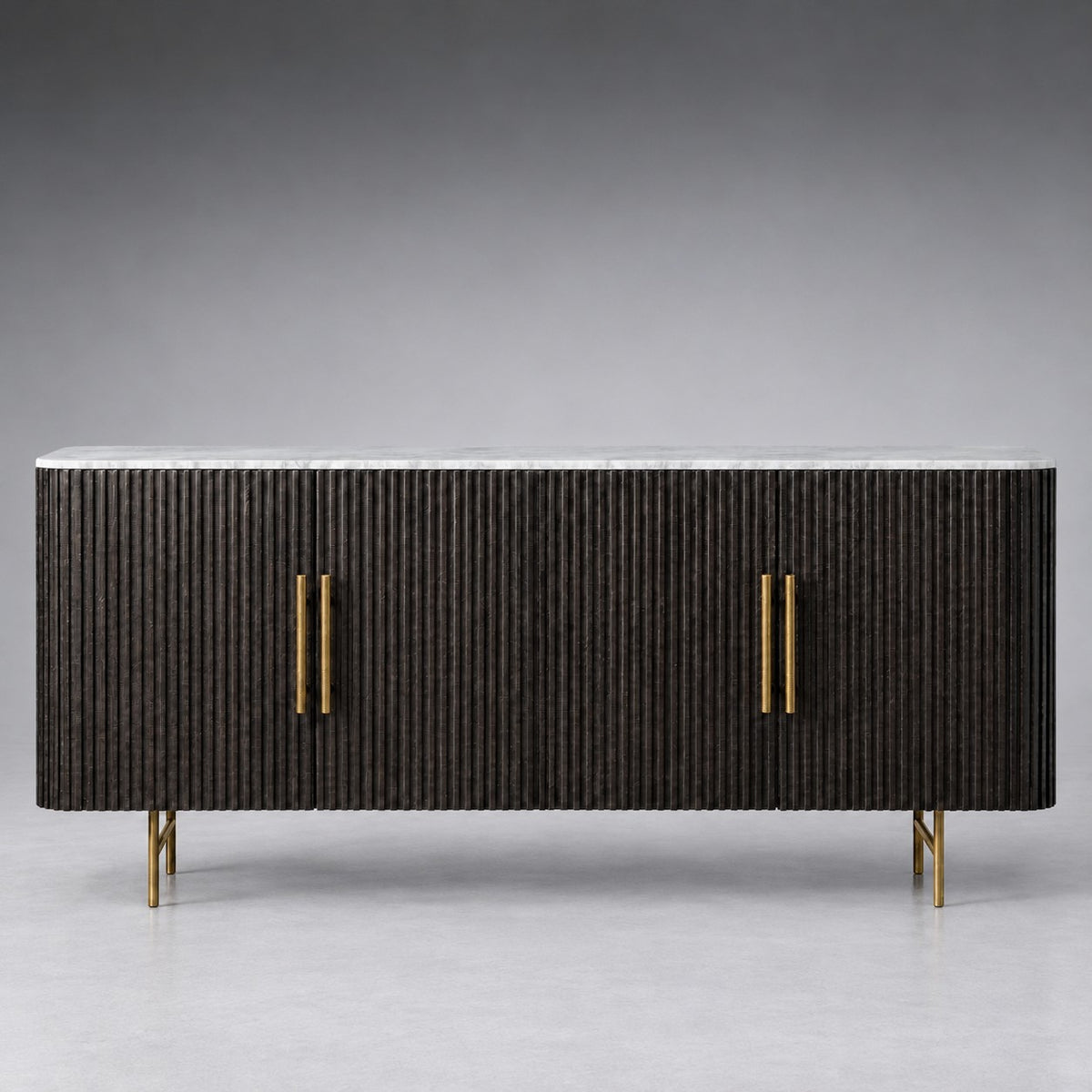 Reeded Wood Credenza With Marble Or Bluestone Top