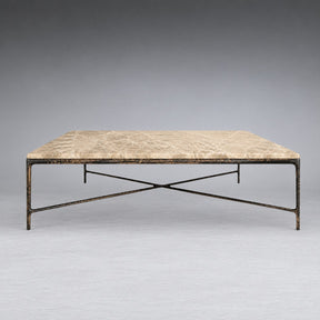 Square Hammered Metal and Marble Coffee Table