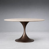 Round Stone-Top Steel-Base Dining Table