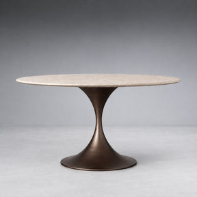 Round Stone-Top Steel-Base Dining Table
